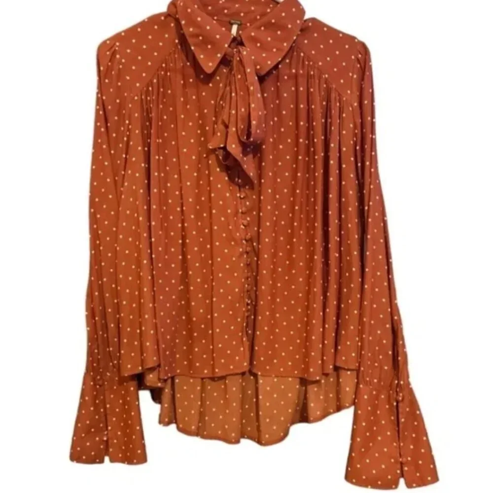 Free People New World Dotted Blouse in Autumn orange combo size X-Small